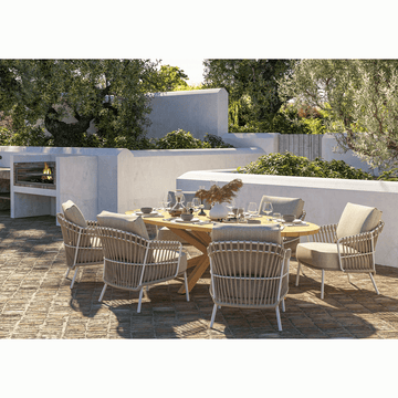 4SO Dalias Outdoor Low Dining Set with Prado Ellipse Teak Table 240 x 115 cm.