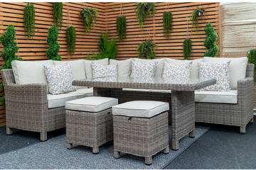 Kensington Right Hand High Corner Outdoor Dining Lounging Set | Wicker | Seats 7