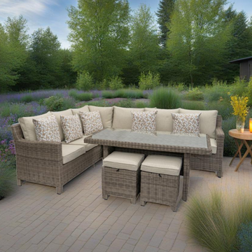 Kensington Right Hand High Corner Outdoor Dining Lounging Set | Wicker | Seats 7